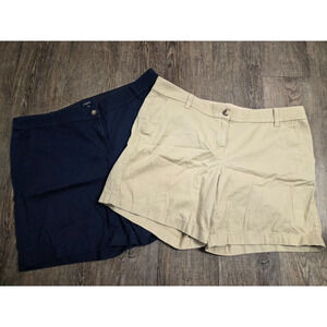 J. Crew 7" Classic Chino Shorts 100% Cotton Light Khaki + Navy Lot of 2 Size 12